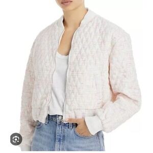 BLANKNYC Tweed Bomber Jacket Medium White Multicolor Zip Up Textured Womens $128